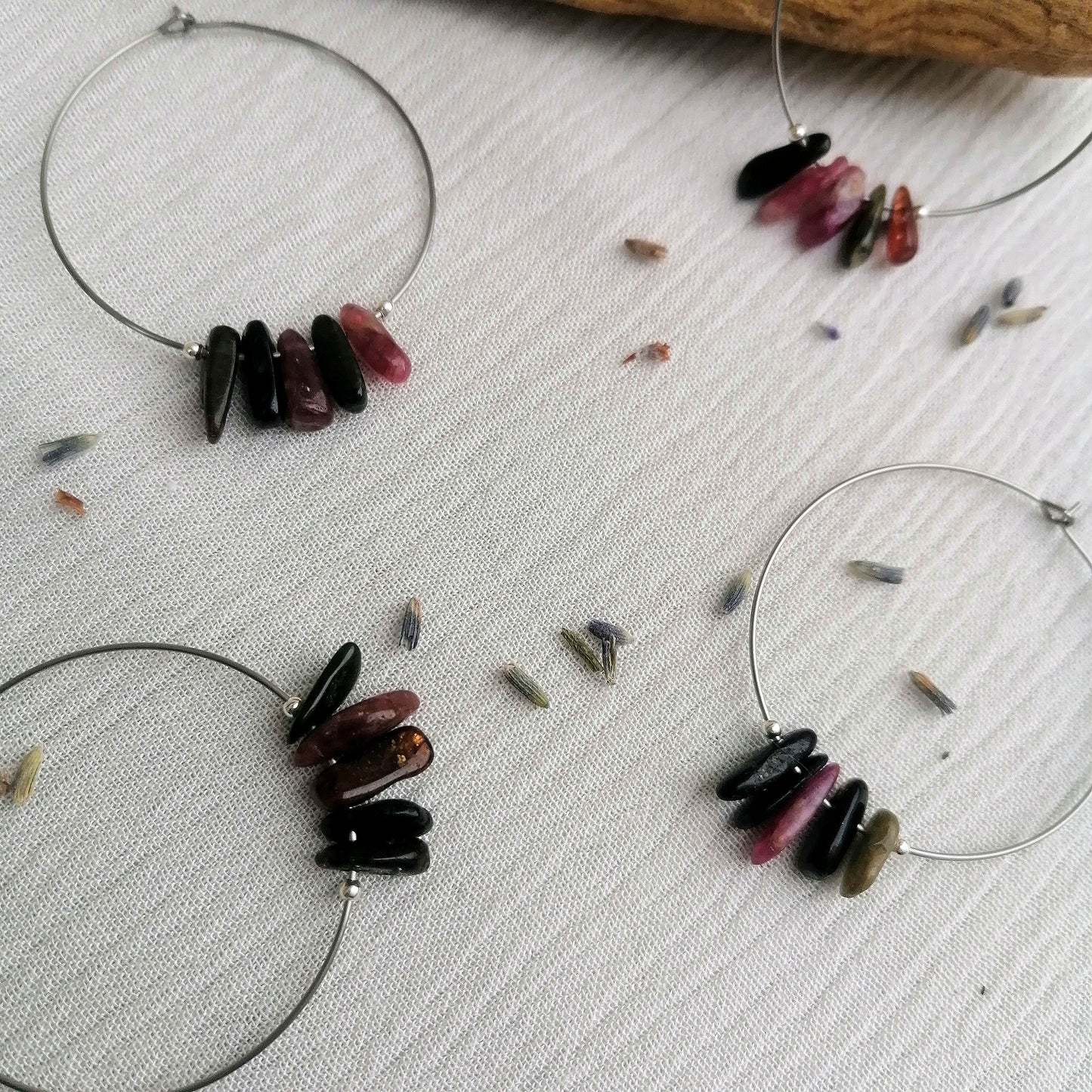 Pink x Black Tourmaline Hoop Earrings