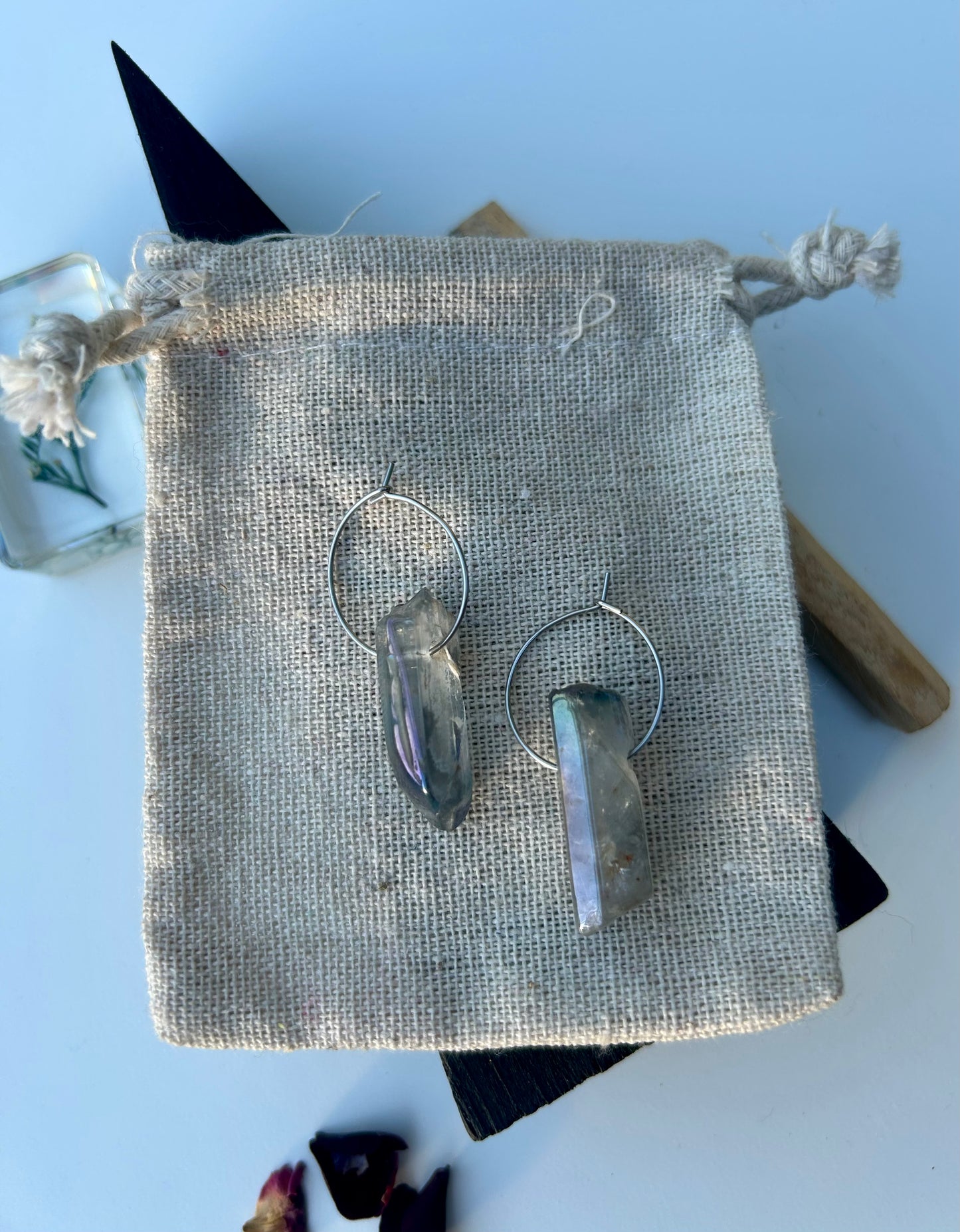 Rainbow Aura Quartz Hoop Earrings