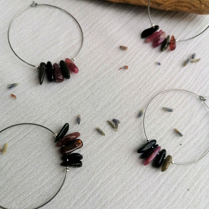 Pink x Black Tourmaline Hoop Earrings