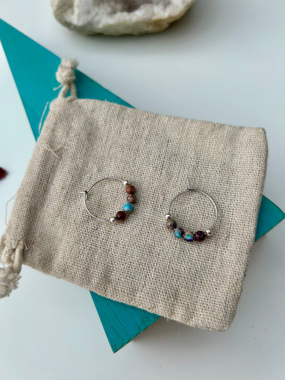 Blue Tiger’s Eye & Imperial Jasper Hoop Earrings
