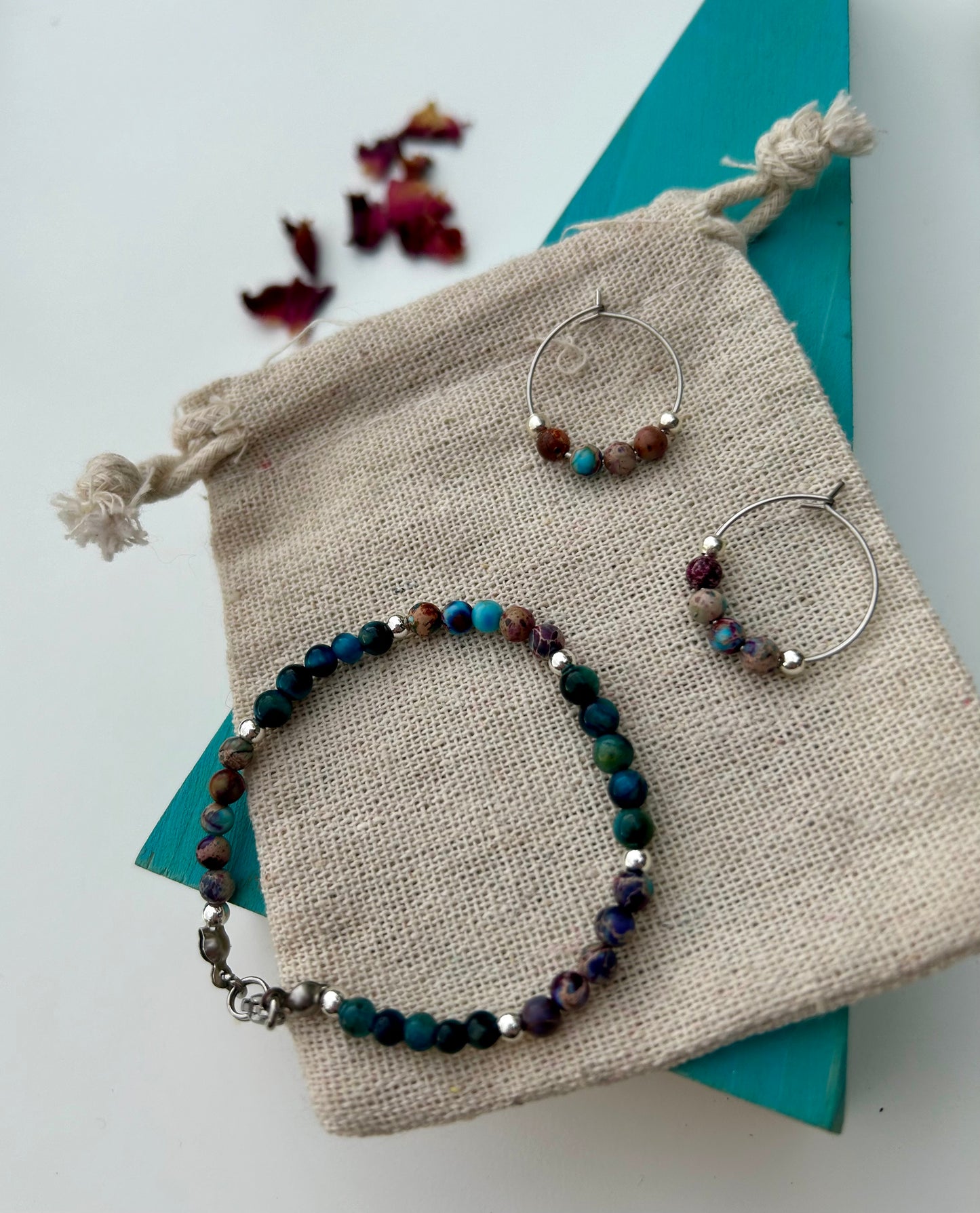 Blue Tiger’s Eye & Imperial Jasper Hoop Earrings