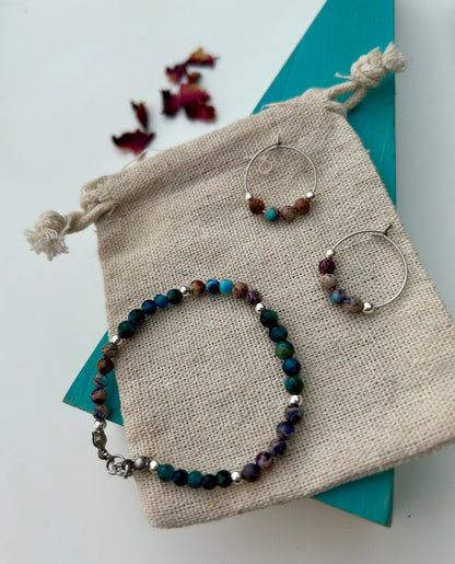 Blue Tiger’s Eye & Imperial Jasper Hoop Earrings