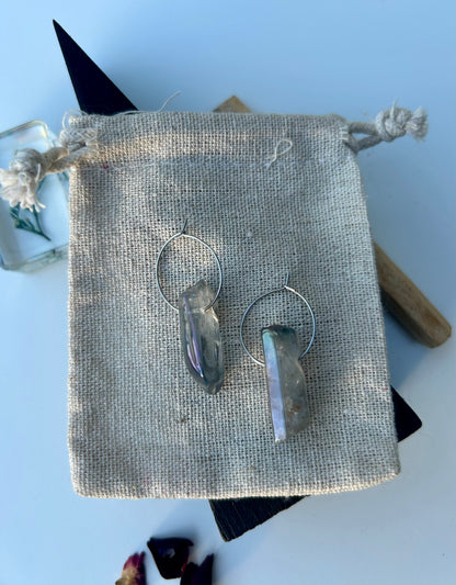 Rainbow Aura Quartz Hoop Earrings