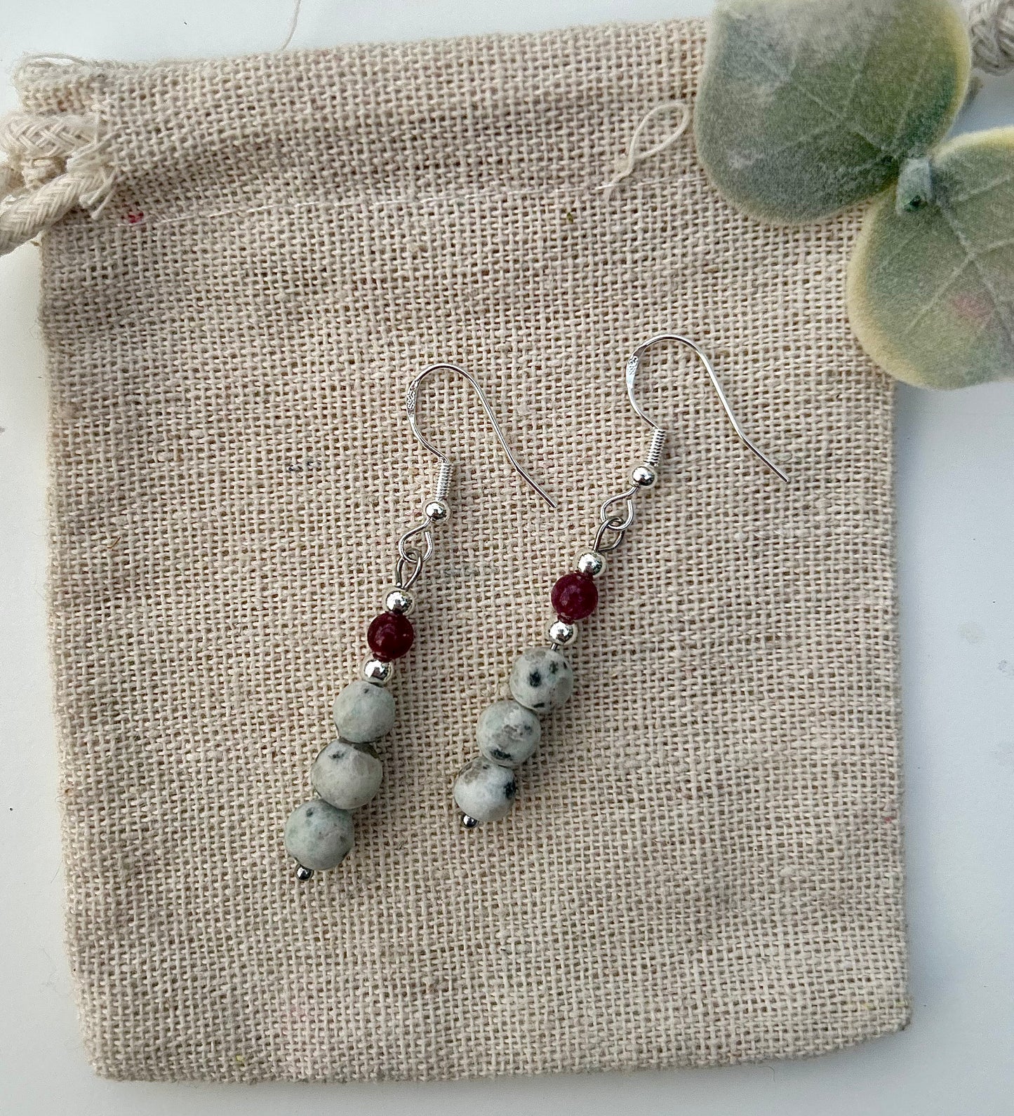 Pink Garnet x Kiwi Jasper Earrings